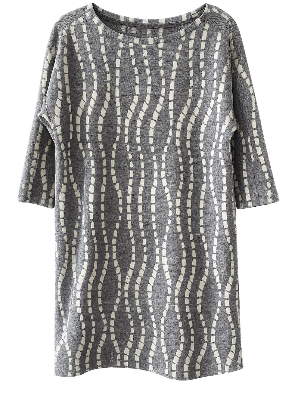Vintage Grey & White Wave Pattern Knit Dress - Size M